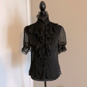 Sheer black short-sleeve blouse